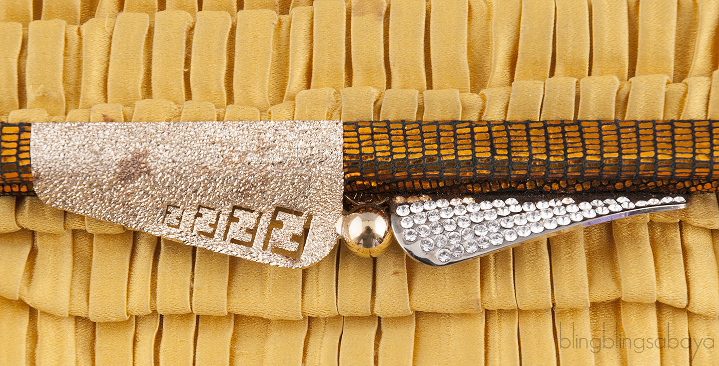 Yellow Borderline Pleated Satin Clutch