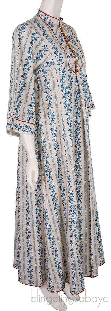 Blue Floral-print Cotton-blend Kaftan