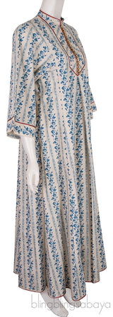Blue Floral-print Cotton-blend Kaftan