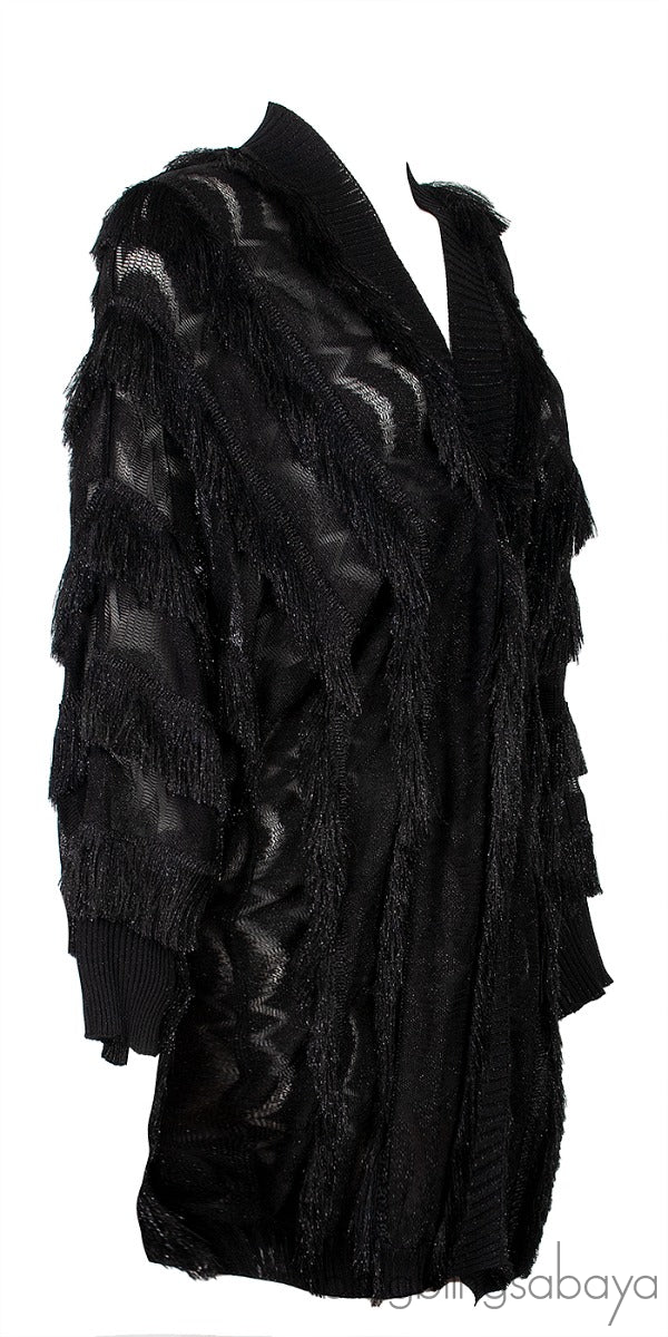 Metallic Black Fringed Cardigan