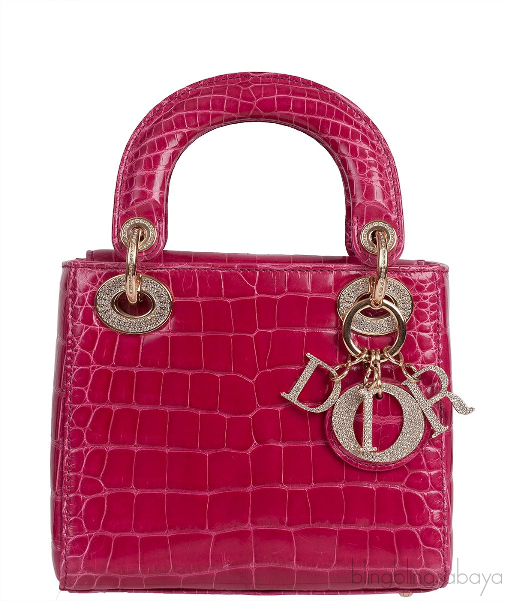Lady Dior Mini Cherry Sorbet Crocodile GHW