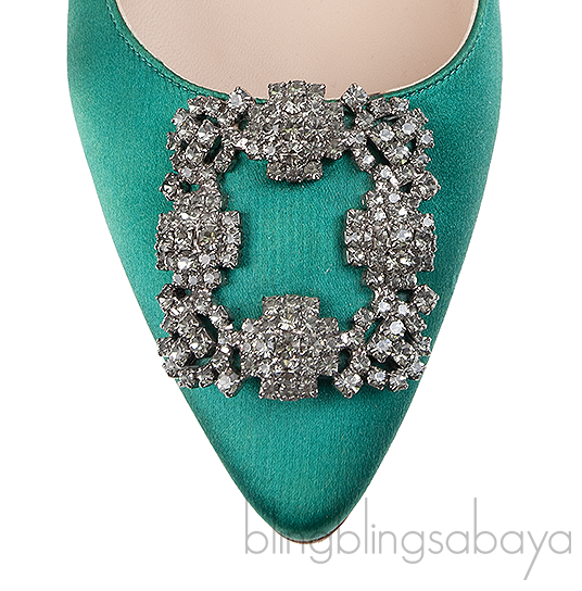 Manolo Blahnik Emerald Green Satin Hangisi Flat Shoes