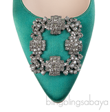 Manolo Blahnik Emerald Green Satin Hangisi Flat Shoes
