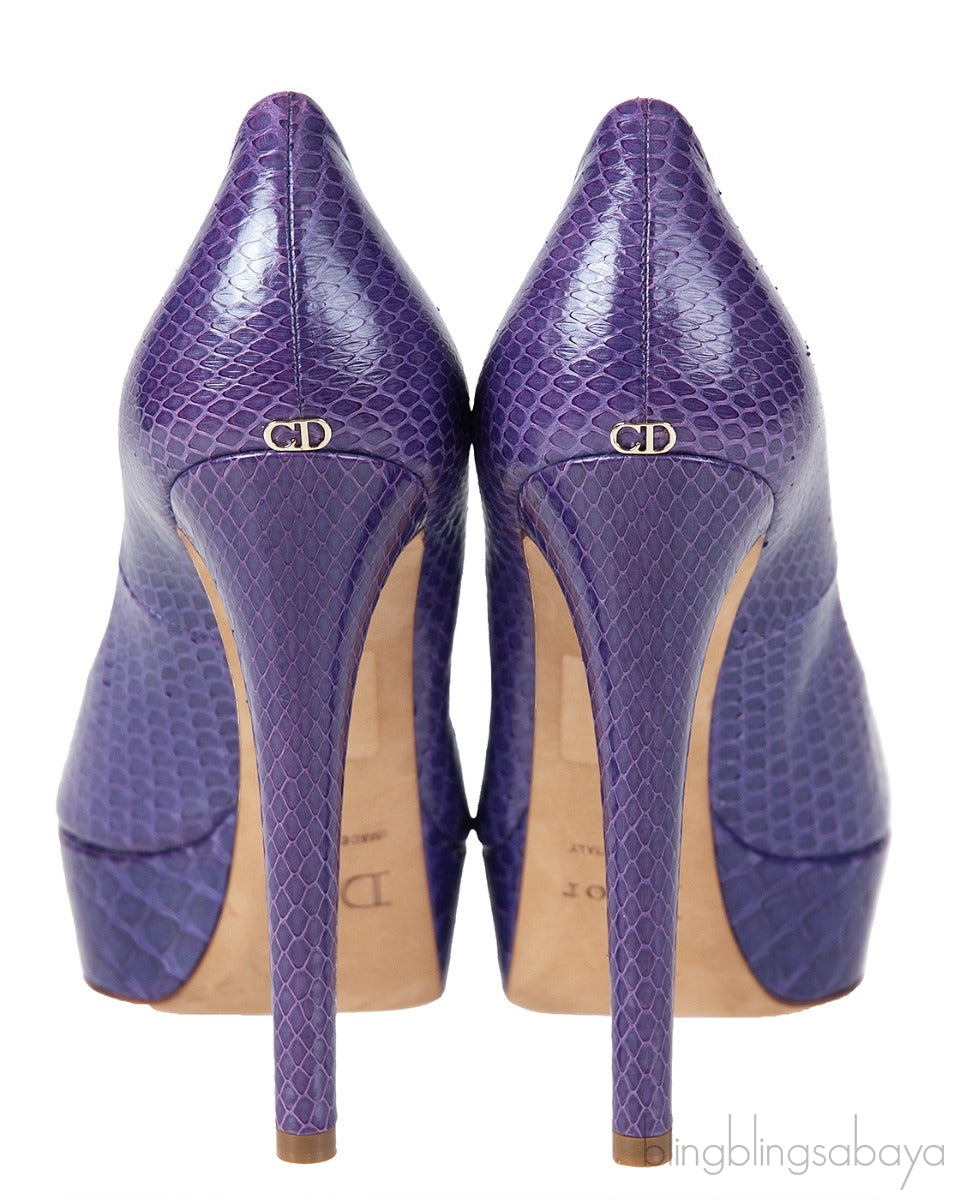 Purple Snakeskin Peep Toe Pump