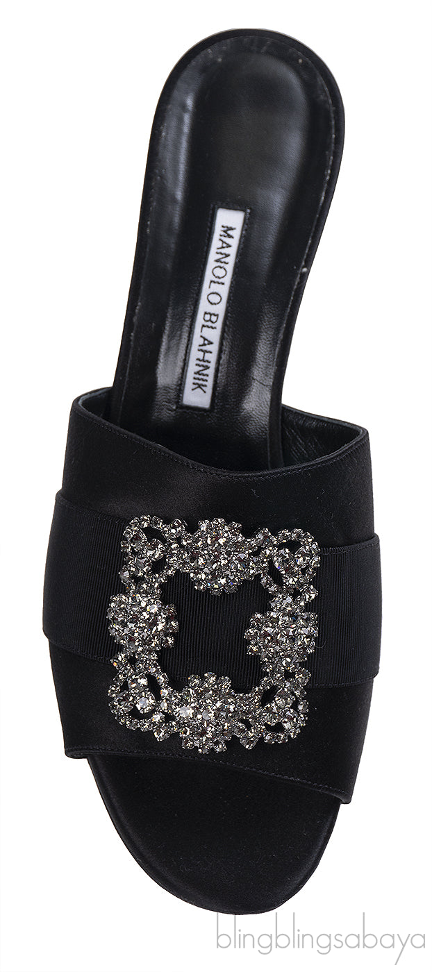 Manolo Blahnik Martamod Black Satin Mules