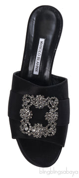 Manolo Blahnik Martamod Black Satin Mules
