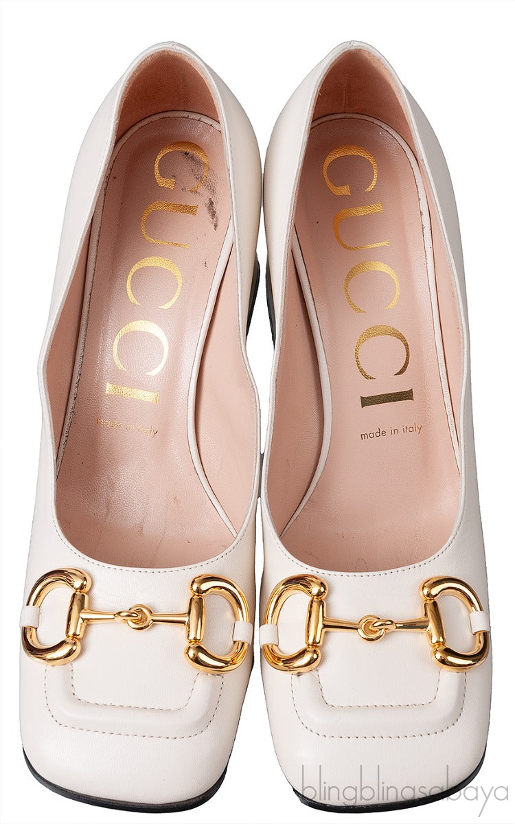 Off-white Horsebit Mid-Heel Pump