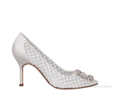 Hangisi White Embroidered Mesh Crystal Heels