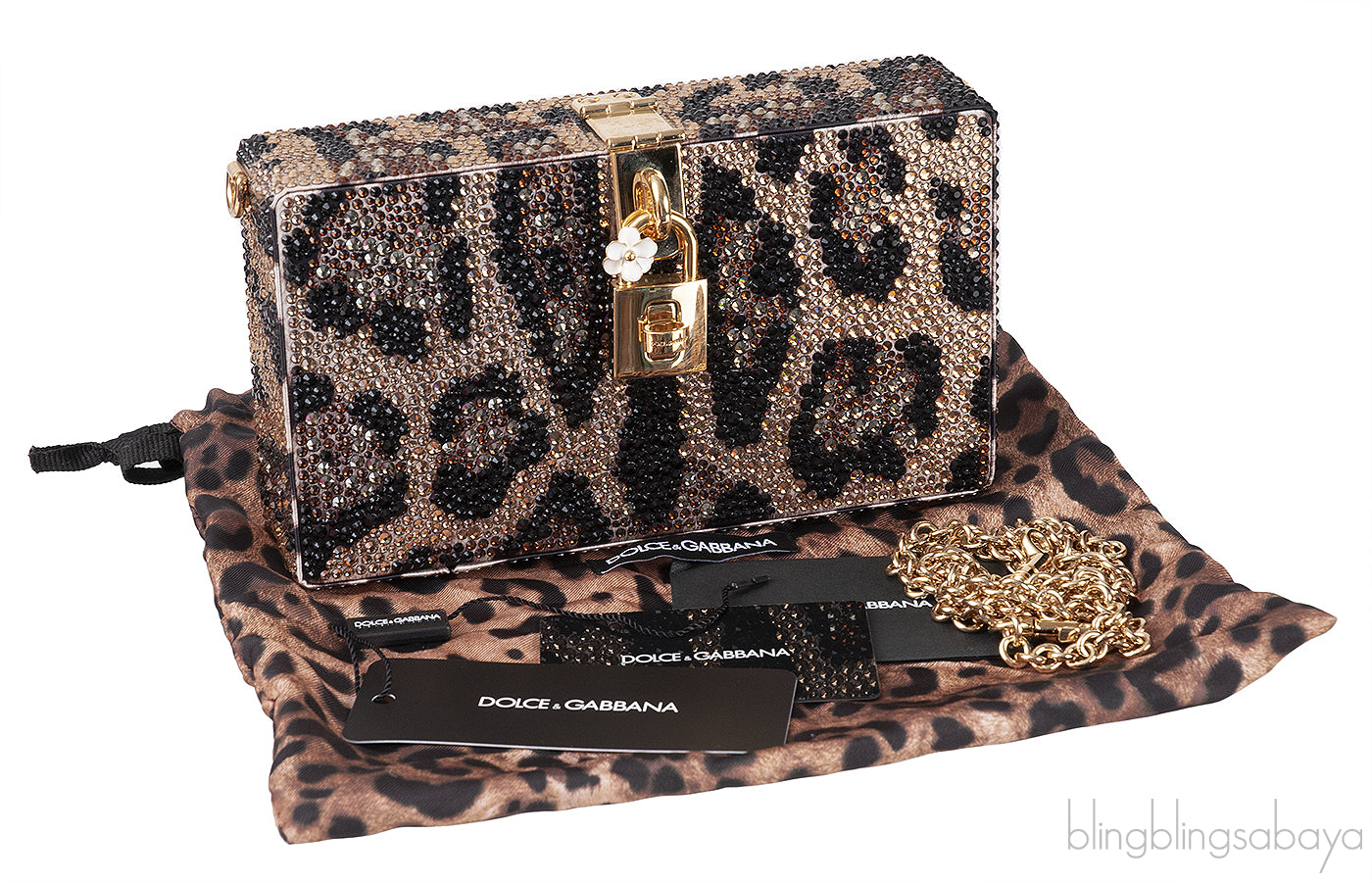 Dolce & Gabbana Leopard Crystal Hard Clutch Shoulder Bag
