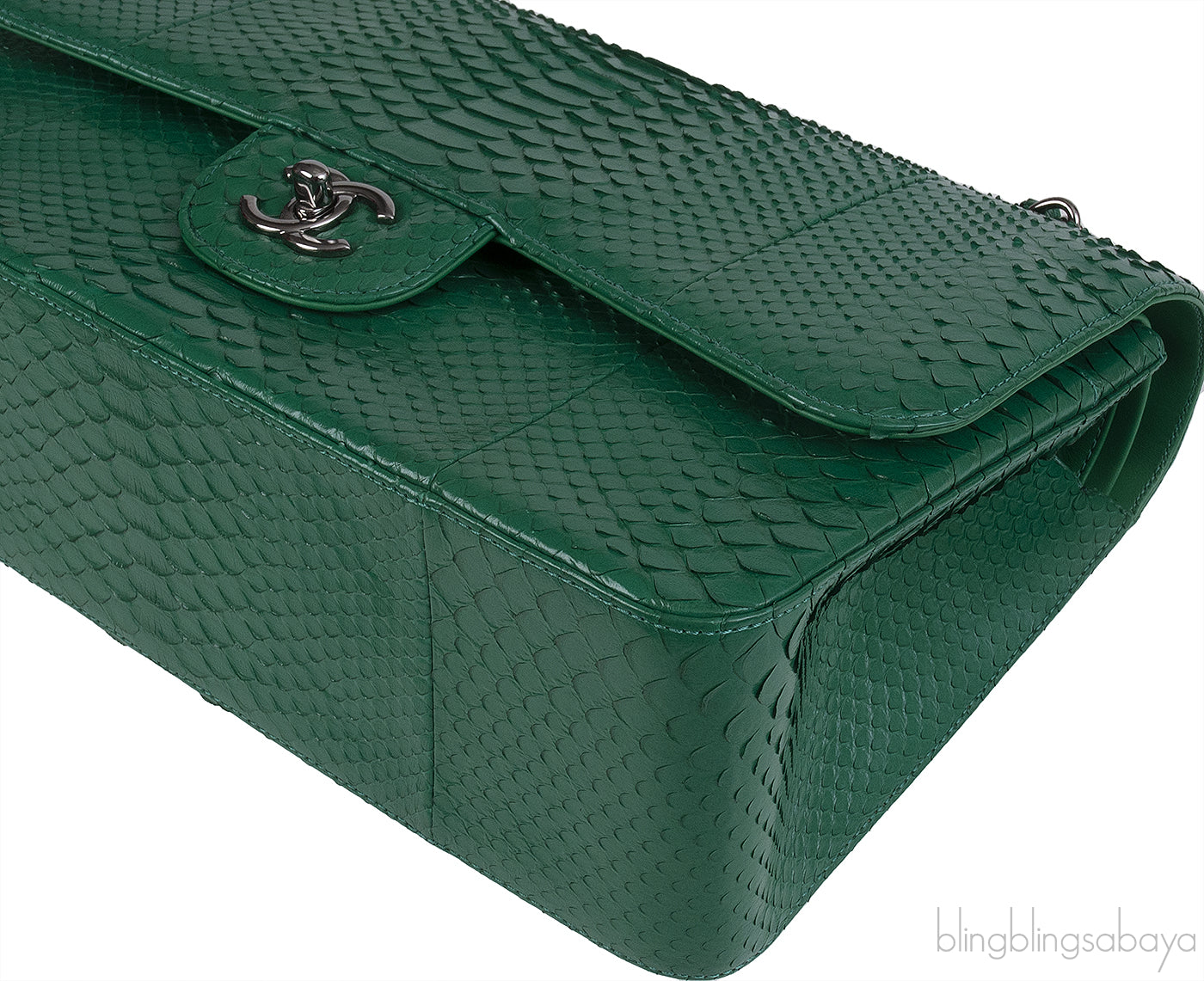 Chanel Classic Jumbo CC Emerald Green Python Flap Bag