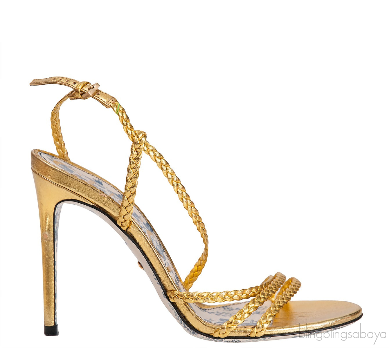 Metallic Gold Braided Strappy Sandals