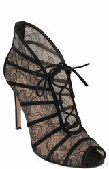 Floral Lace Mesh Lace-up Heels