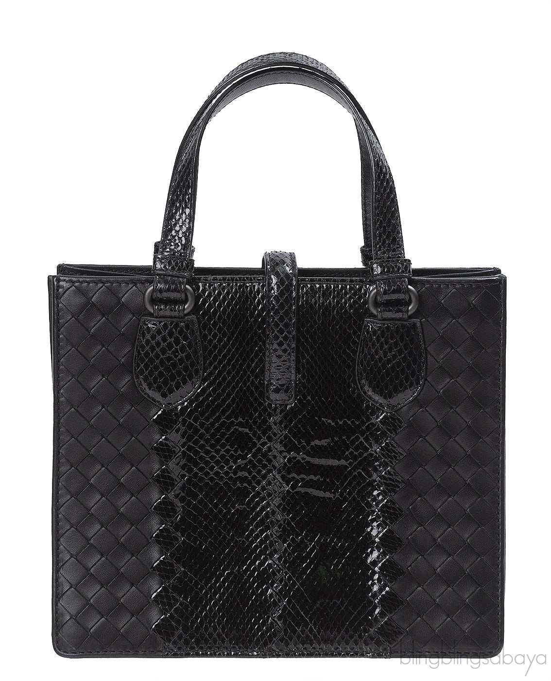 Bottega Veneta Black Intrecciato Leather & Python Handbag