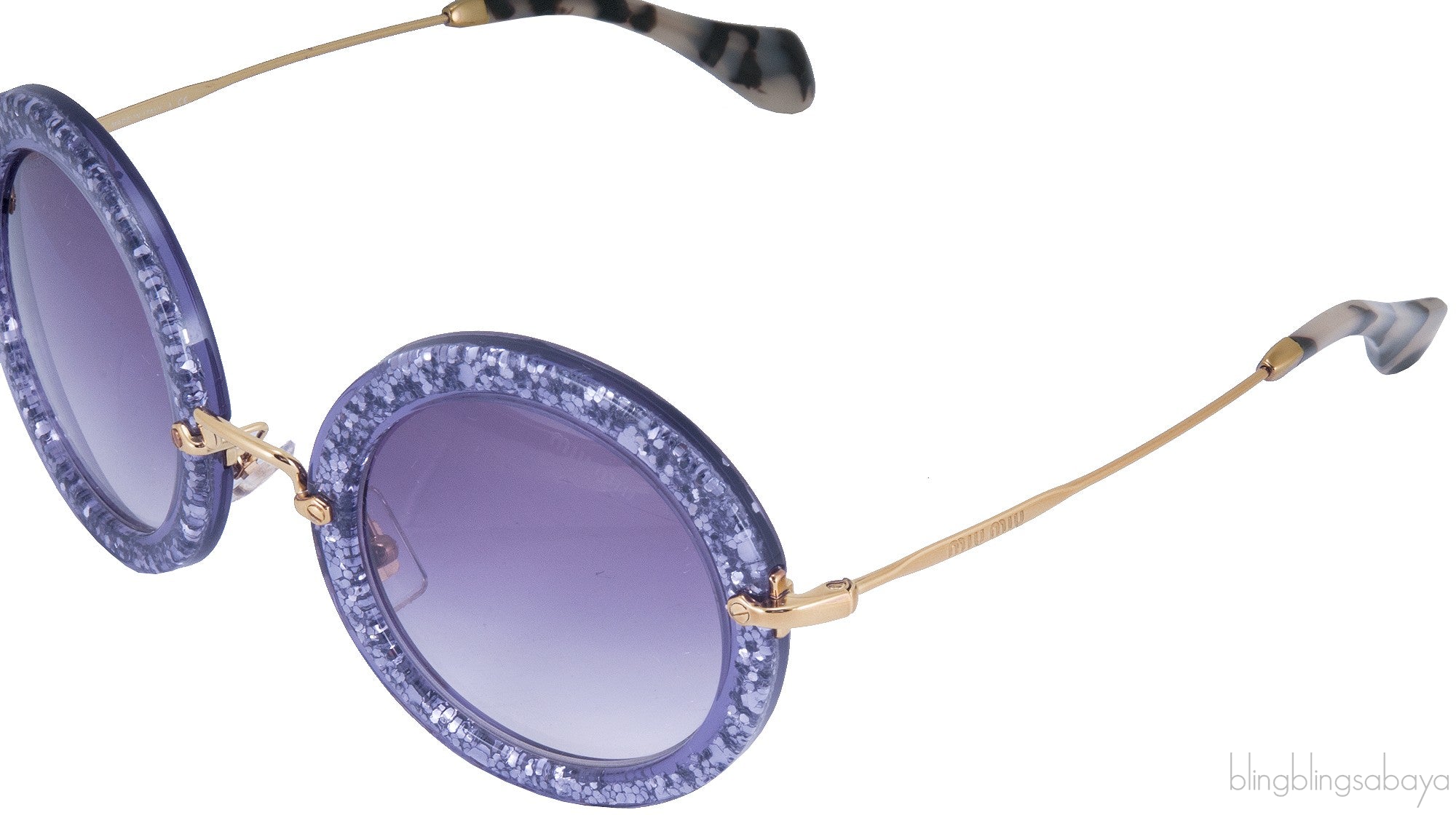 Lilac Noir Glitter Round Sunglasses