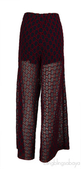 Gucci Navy Blue & Red GG Mesh Wide Leg Sheer Pants