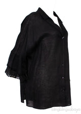 Black Linen Fringed Cuff Shirt