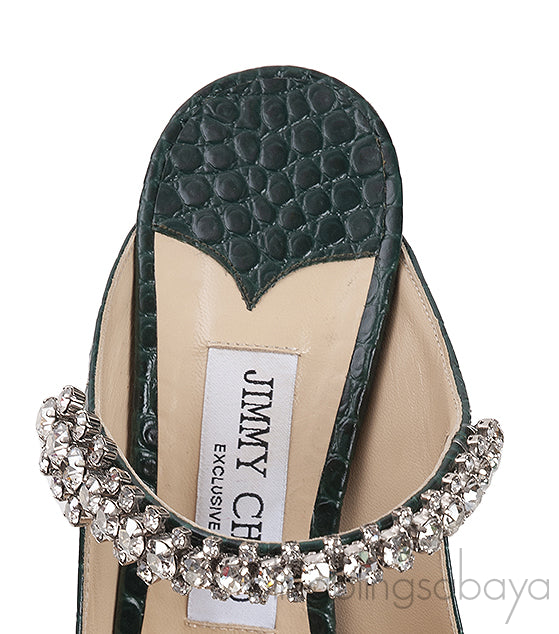 Jimmy Choo Croc-effect Bing 100 Crystal-Embellished Leather Mules