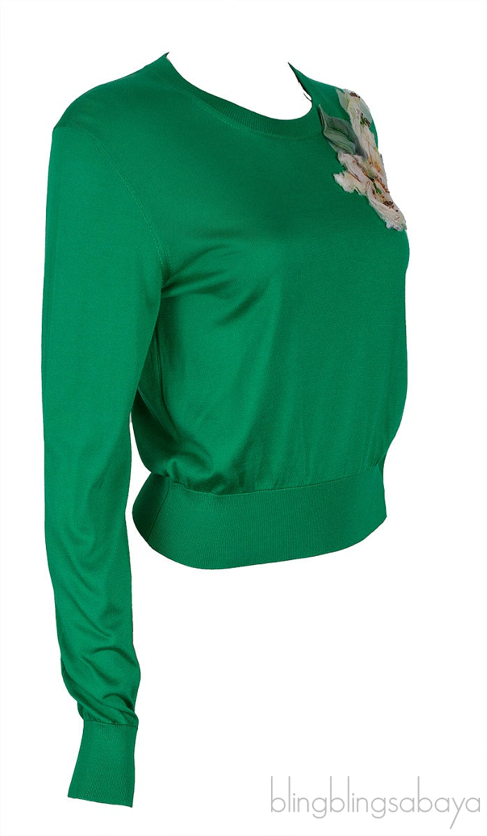 Green Floral Applique Sweatshirt