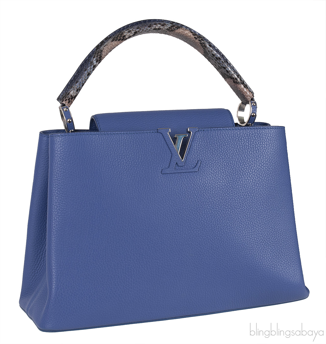 Louis Vuitton Blue Capucine Python Handle Bag