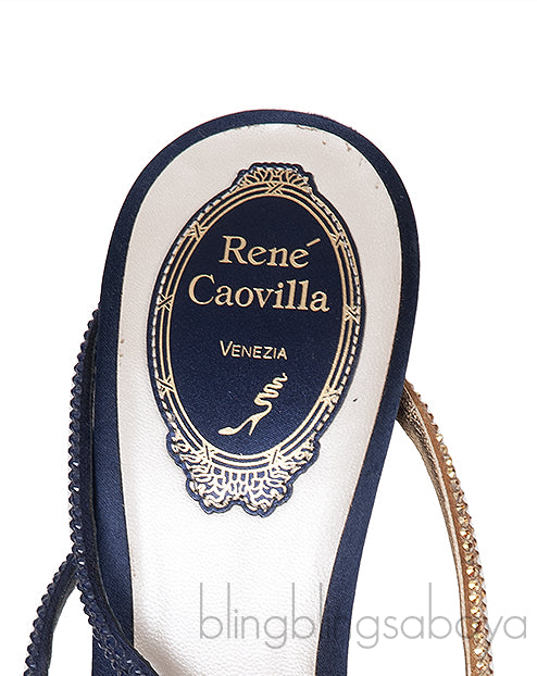Pearl & Gold Crystal Blue Satin Sandals