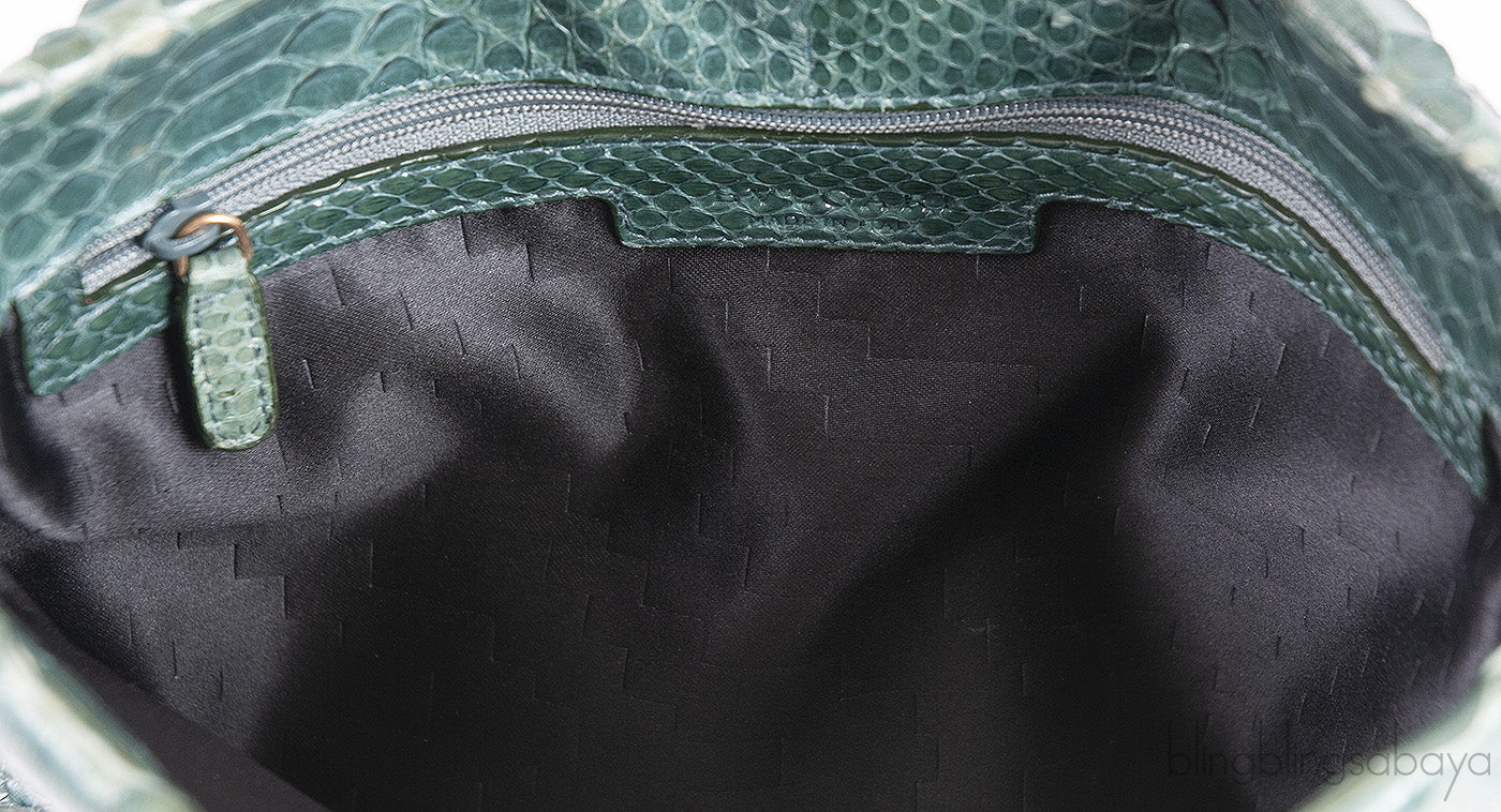 Green Python Monete Fold-over Clutch