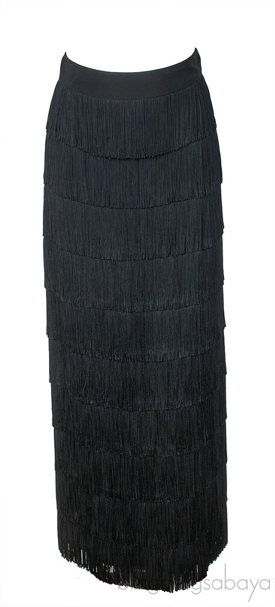 Black Tiered Fringed Maxi Skirt