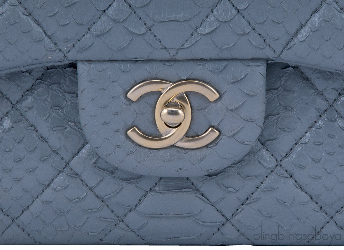 Gray Python Jumbo Double Flap Bag GHW