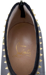 Black Studded Leather Peep Toe Boots