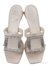 Roger Vivier Off-white Crystal Square Toe Mules