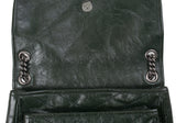 Yves Saint Laurent  Nikki Forest Green Medium Crinkled Leather Shoulder Bag