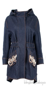 Faux Pearl Embellished Denim Coat
