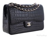 Black Patent Crocodile Flap Bag