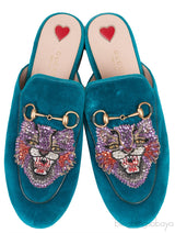 Teal Tiger Embroidered Princetown Slide