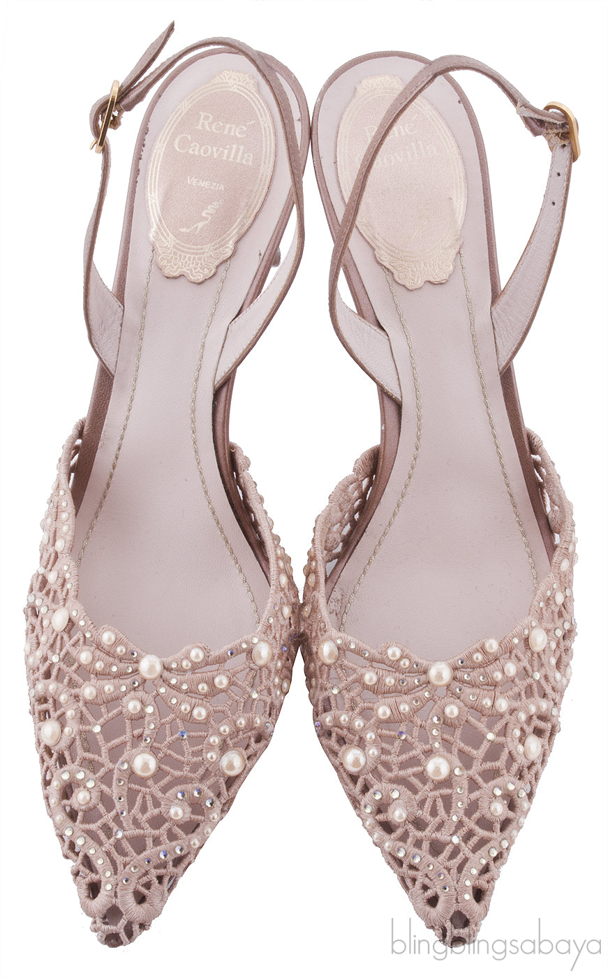 Embellished Crochet Satin Slingback