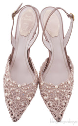 Embellished Crochet Satin Slingback