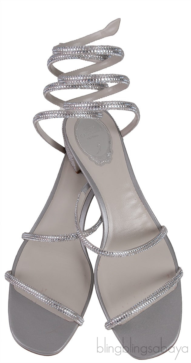 Silver Crystal Embellished Mid-Heel Sandals
