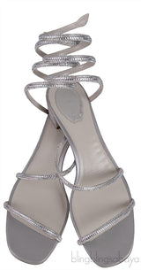 Silver Crystal Embellished Mid-Heel Sandals