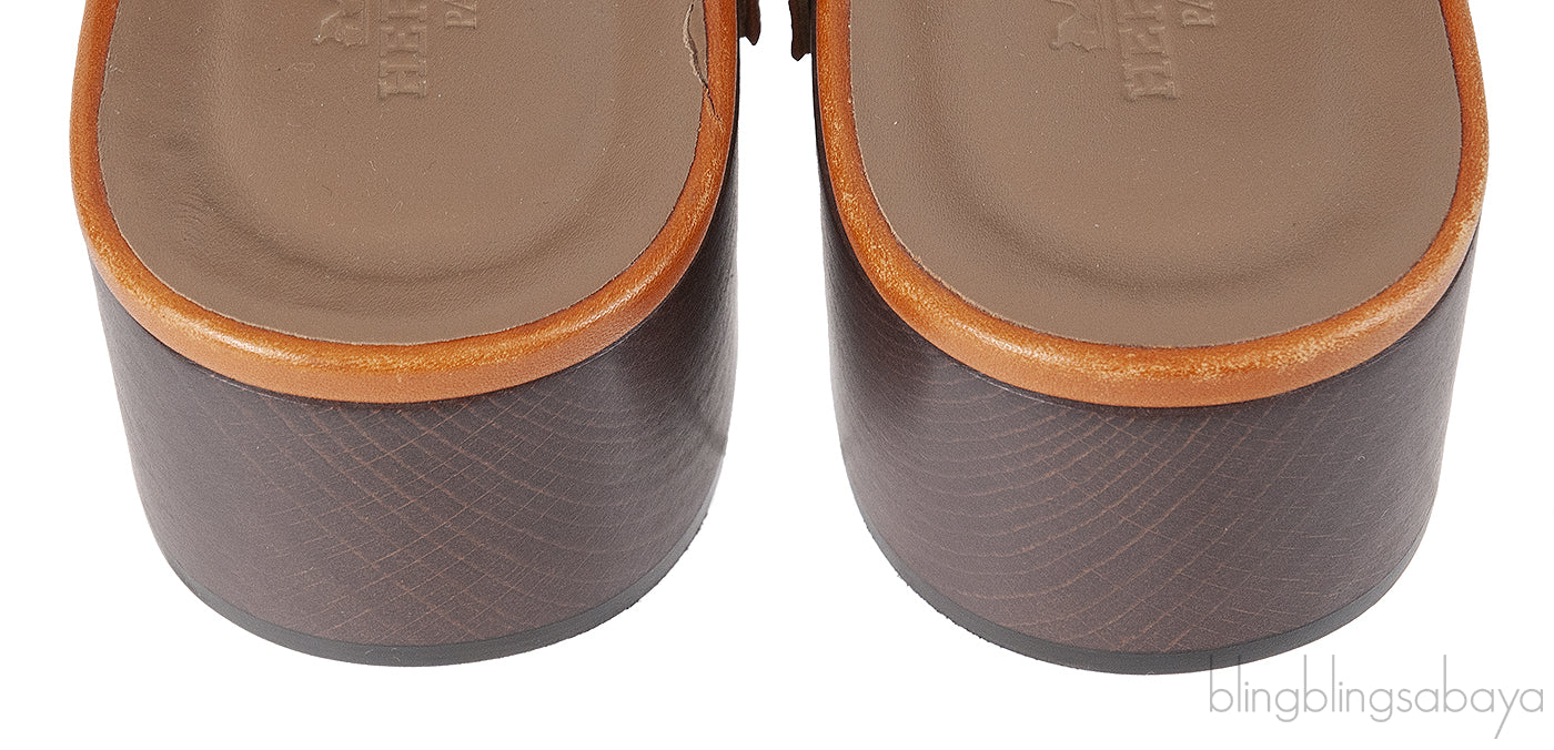 Hermes Carlota Brown Leather Mules