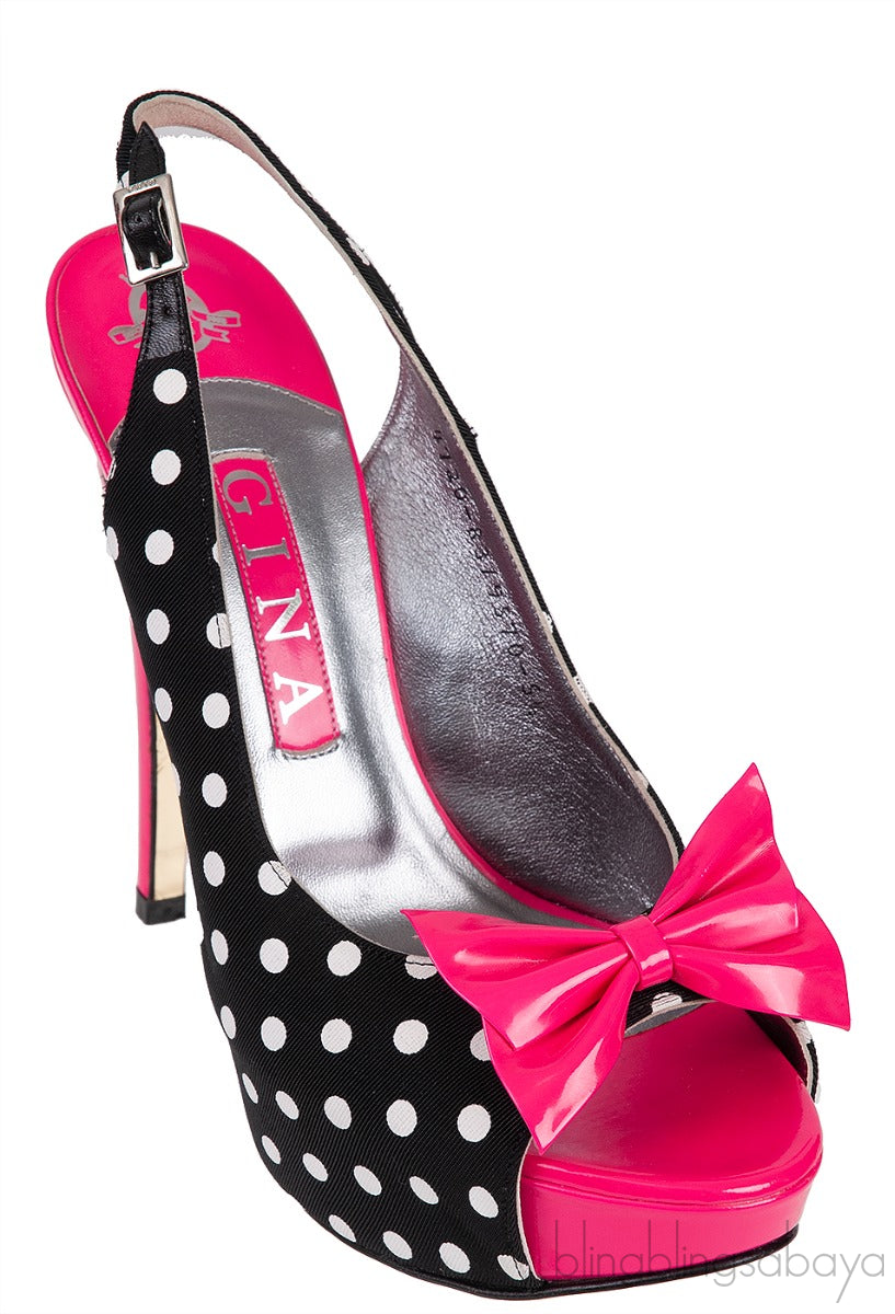 Pink Bow Black Polka-dot Platform Slingback Shoes