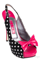 Pink Bow Black Polka-dot Platform Slingback Shoes