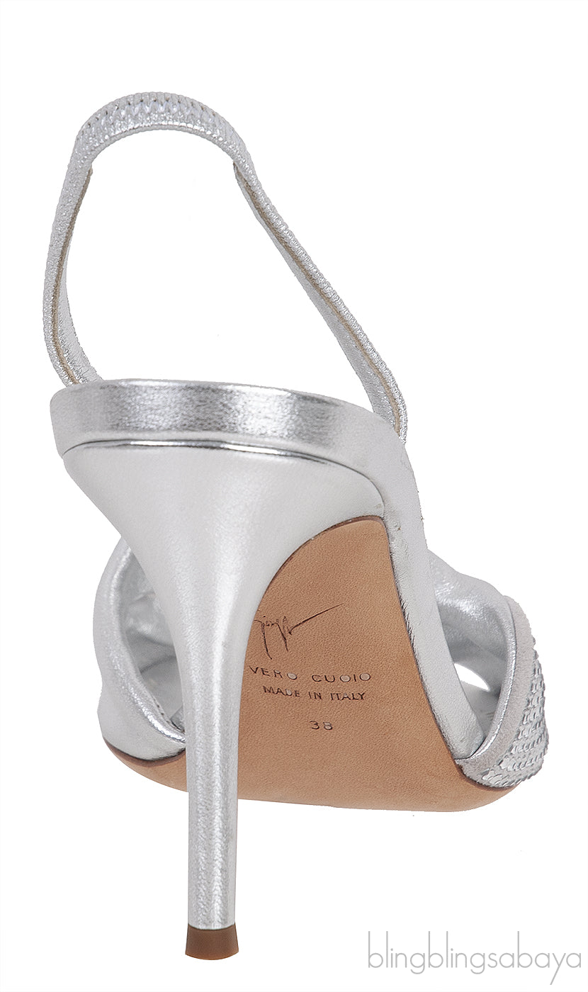 Giuseppe Zanotti Silver Crystal Embellished Vamp Slingback
