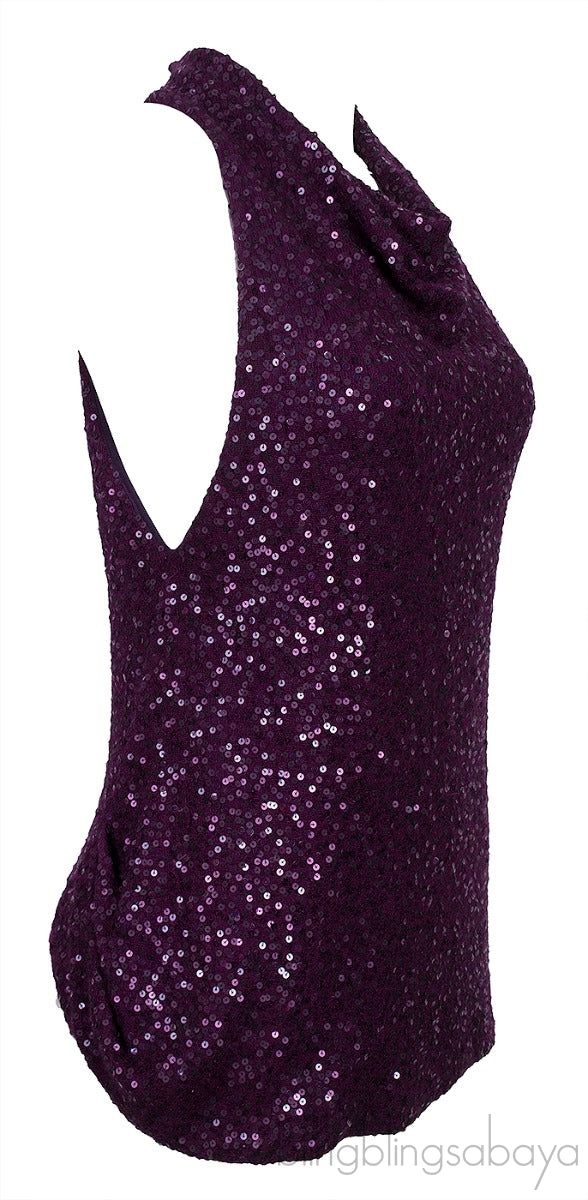 Purple Sequins Sleeveless Top