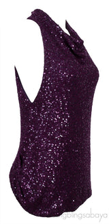 Purple Sequins Sleeveless Top