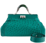 Green Ostrich Jade Handle Bag