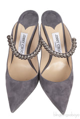 Jimmy Choo Grey Suede Bing Crystal Leather 100mm Crystal Mules