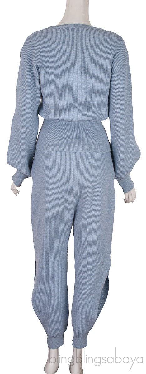 Light Blue Knitted Sweatshirt & Knit Pants