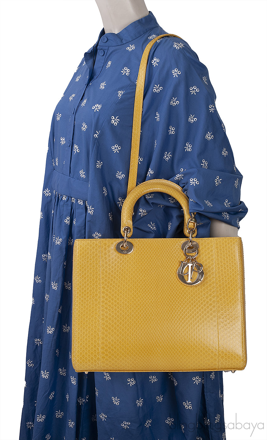 Lady Dior Large Yellow Python PHW