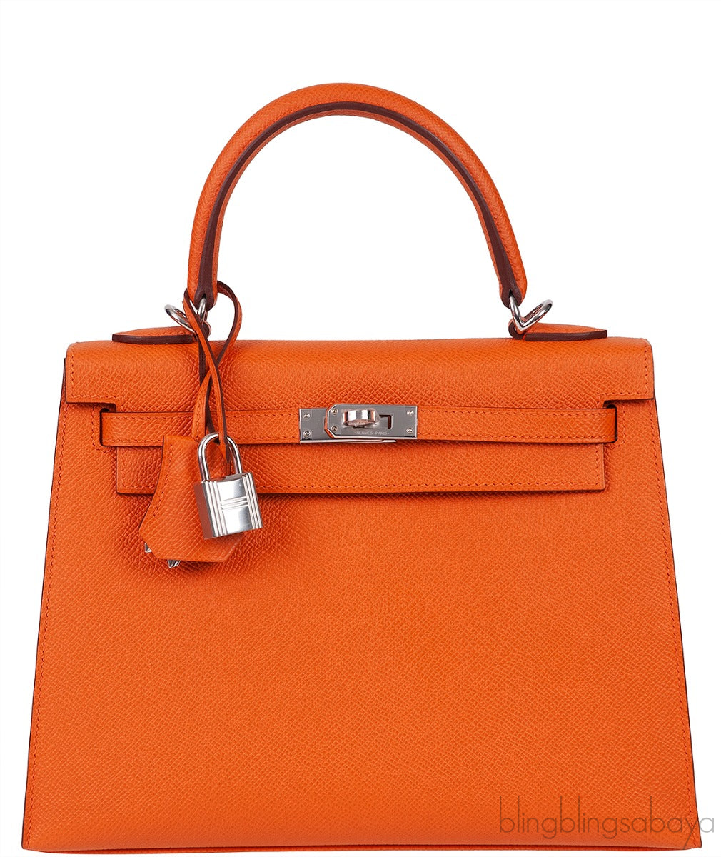 Kelly 25 Orange Epsom Sellier PHW
