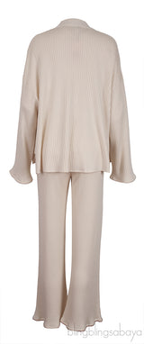 Off-white Cashmere Silk Blend Cardigan, Top & Wide Leg Set