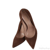 Brown Suede Pointed Toe Heels